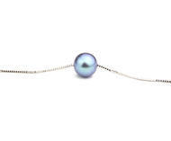 10.0-10.5mm Round Freshwater Cultured Pearl Solitaire Necklace Silver 18" - Black/BlueGreen (AAA Gem)