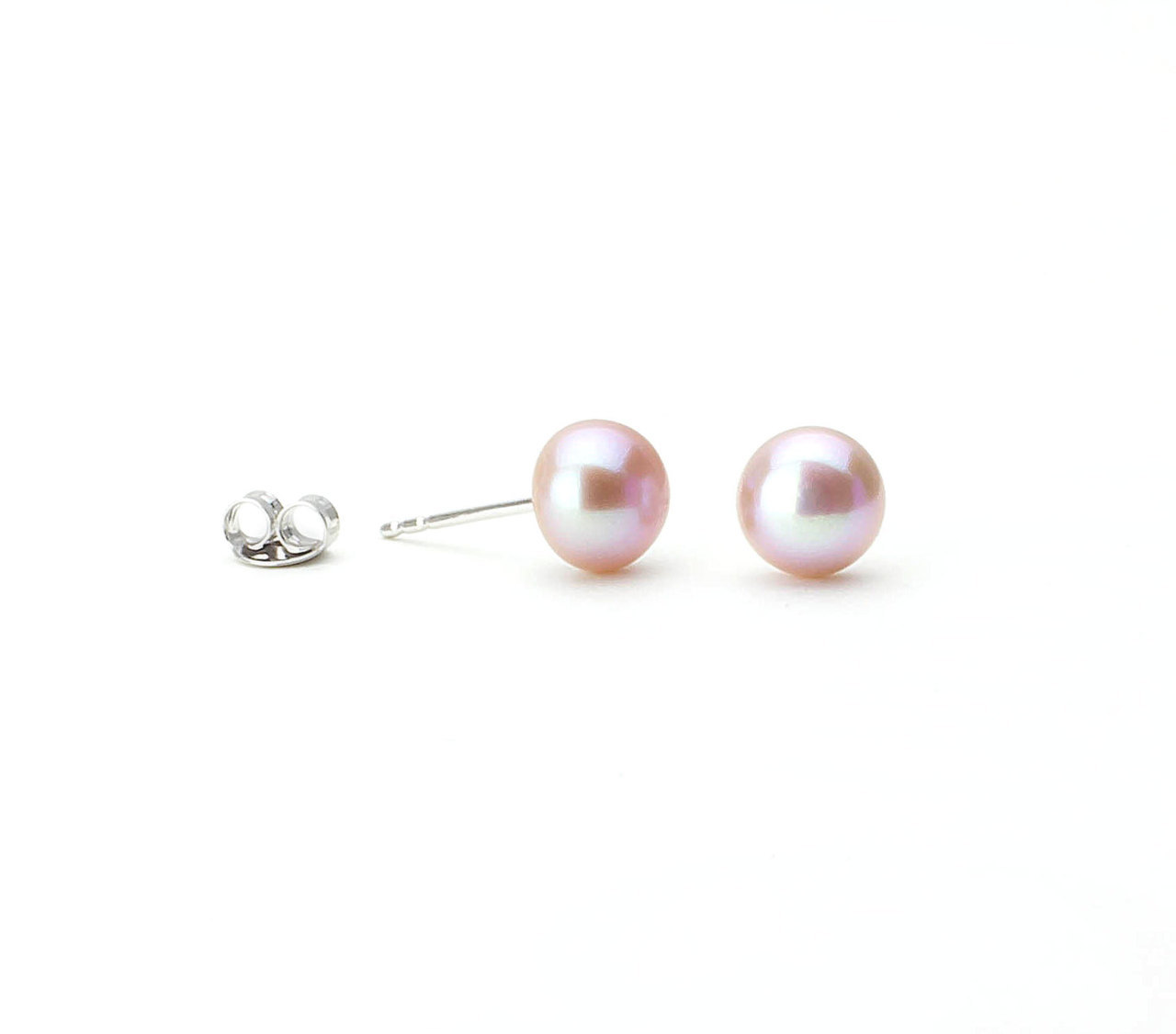 Pink Button 7.5-8mm Freshwater Cultured Pearl Stud Earrings Sterling Silver