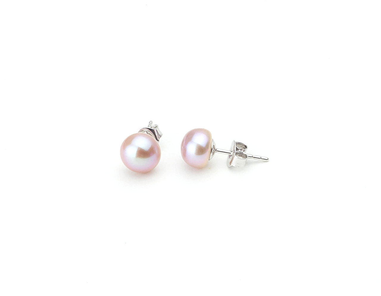 Pink Button 7.5-8mm Freshwater Cultured Pearl Stud Earrings Sterling Silver