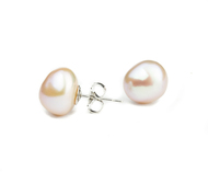 Pink 10-11mm  Baroque Freshwater Cultured Pearl Stud Earrings 14K White Gold (AAA Gem)