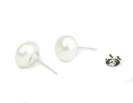 White 10-11mm Baroque Freshwater Cultured Pearl Stud Earrings 14K White Gold (AAA Gem)