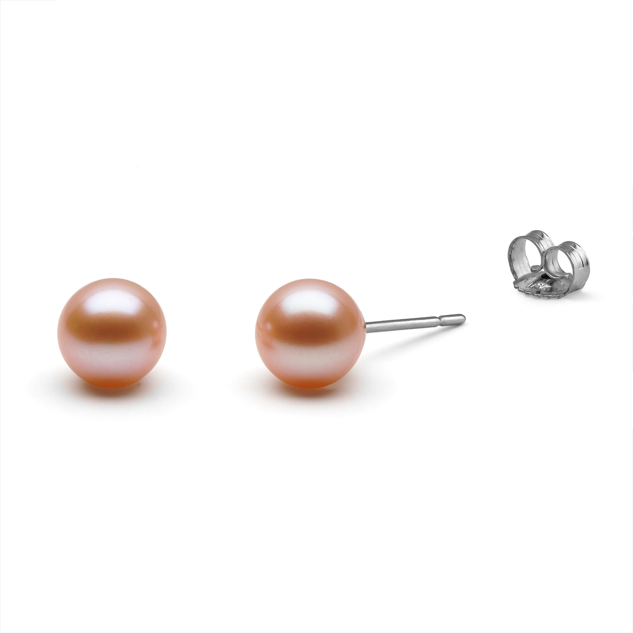 Pink Round Freshwater Cultured AAA Pearl Stud Earrings 14K Gold