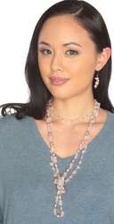 2-Rope Rose Quartz & Freshwater Cultured Pearl Necklace & Dangle Earrings "Sofia"