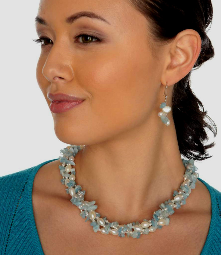 Blue pearl clearance necklace and earrings