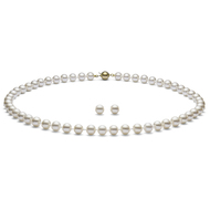 White Round Freshwater Cultured Pearl Necklace & Stud Earrings {Set} 14k Gold (AAA Gem)
