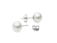 White Button Freshwater Cultured Pearl Stud Earrings Sterling Silver