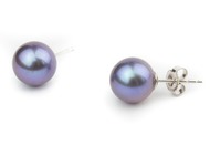 Black Aubergine (Purple) Freshwater Cultured AAA Pearl Stud Earrings 14K White Gold