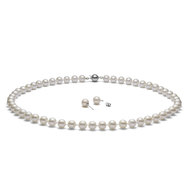 White Round AAA Freshwater Cultured Pearl Necklace & Stud Earrings {Set} Sterling Silver (18")
