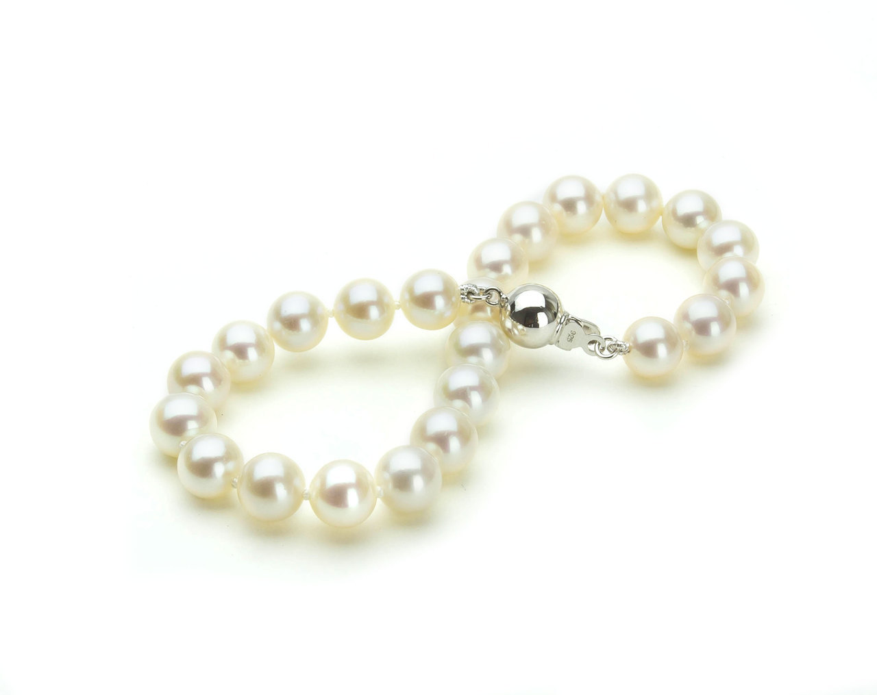 Sterling Silver Link 8.0mm Genuine Cultured Freshwater White Pearl Bracelet