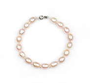 Pink Oval Freshwater Cultured Pearl Bracelet Silver 7.5" (8-8.5mm)
