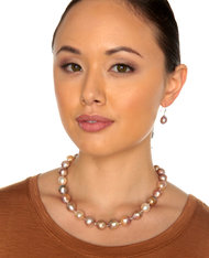 Golden Pink Rainbow Fireball Baroque Freshwater Cultured Pearl Necklace (AAA GEM 12-13mm) 